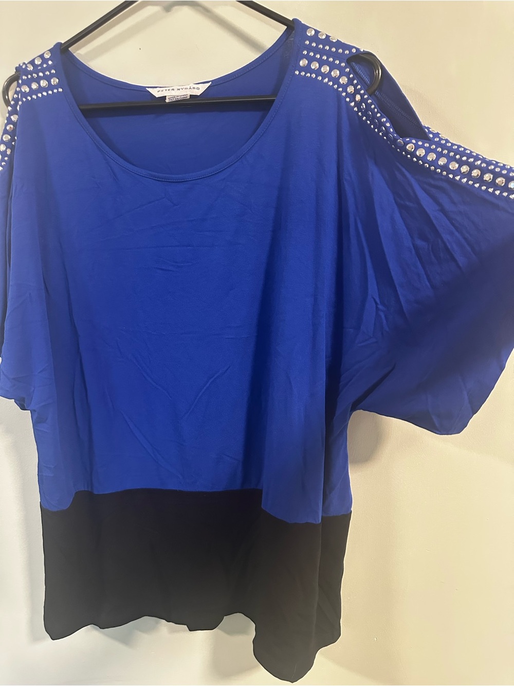 Peter Nygard Royal Blue and Black Cold-Shoulder Tunic with Studs